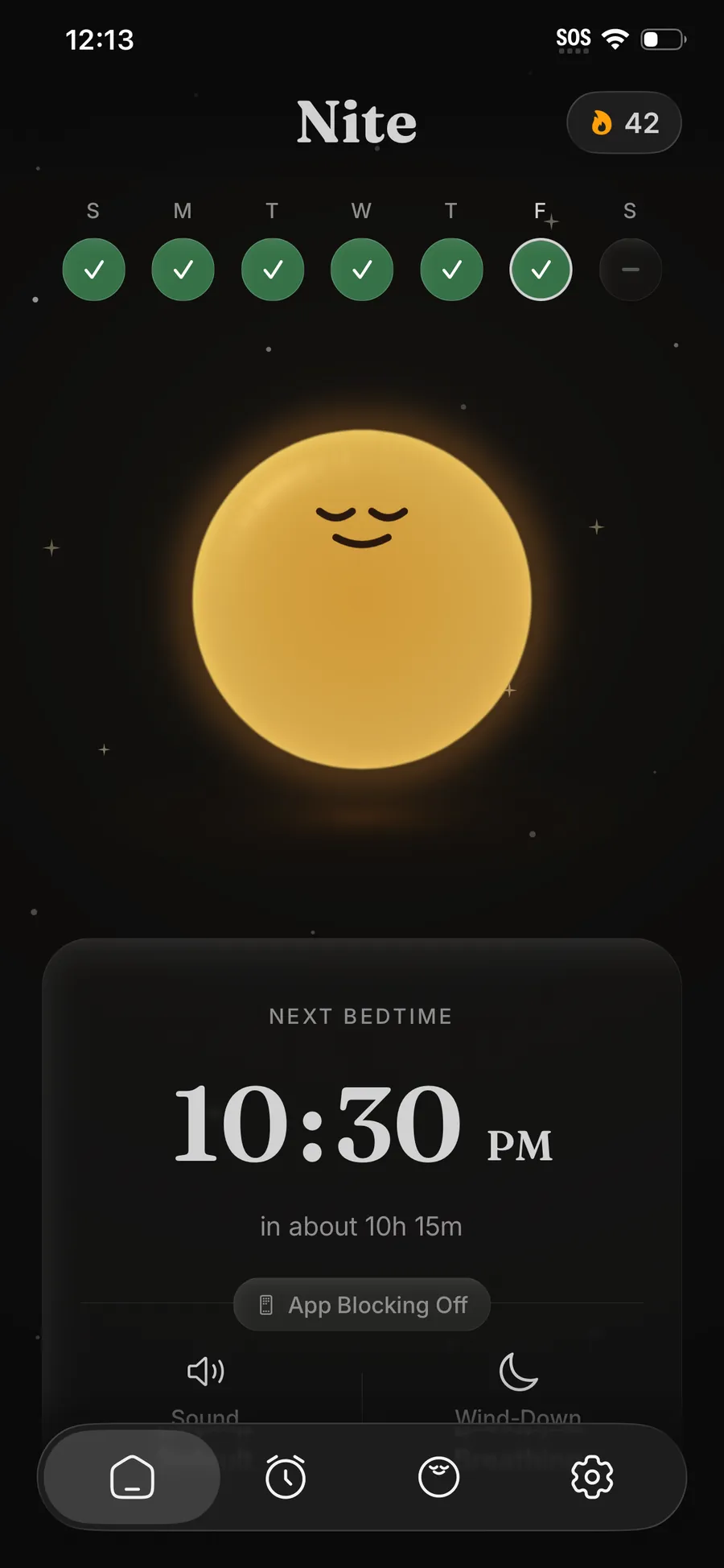 Nite home screen with tonight’s bedtime